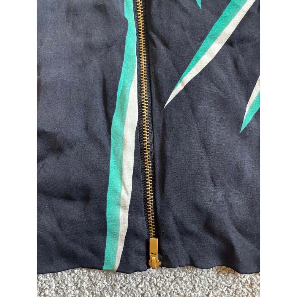 Diane von Furstenberg Silk Dress 8 Black Teal Abstract Sleeveless Zip Back - Picture 7 of 9